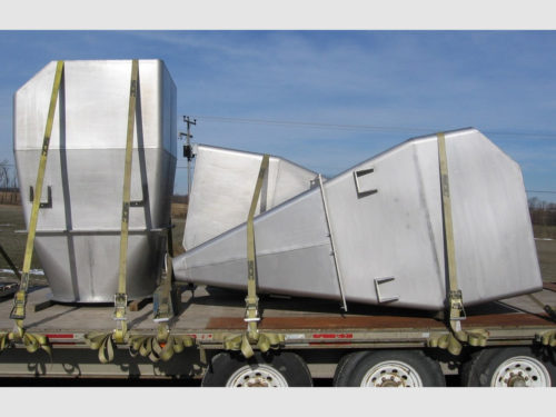 Stainless steel hoppers.